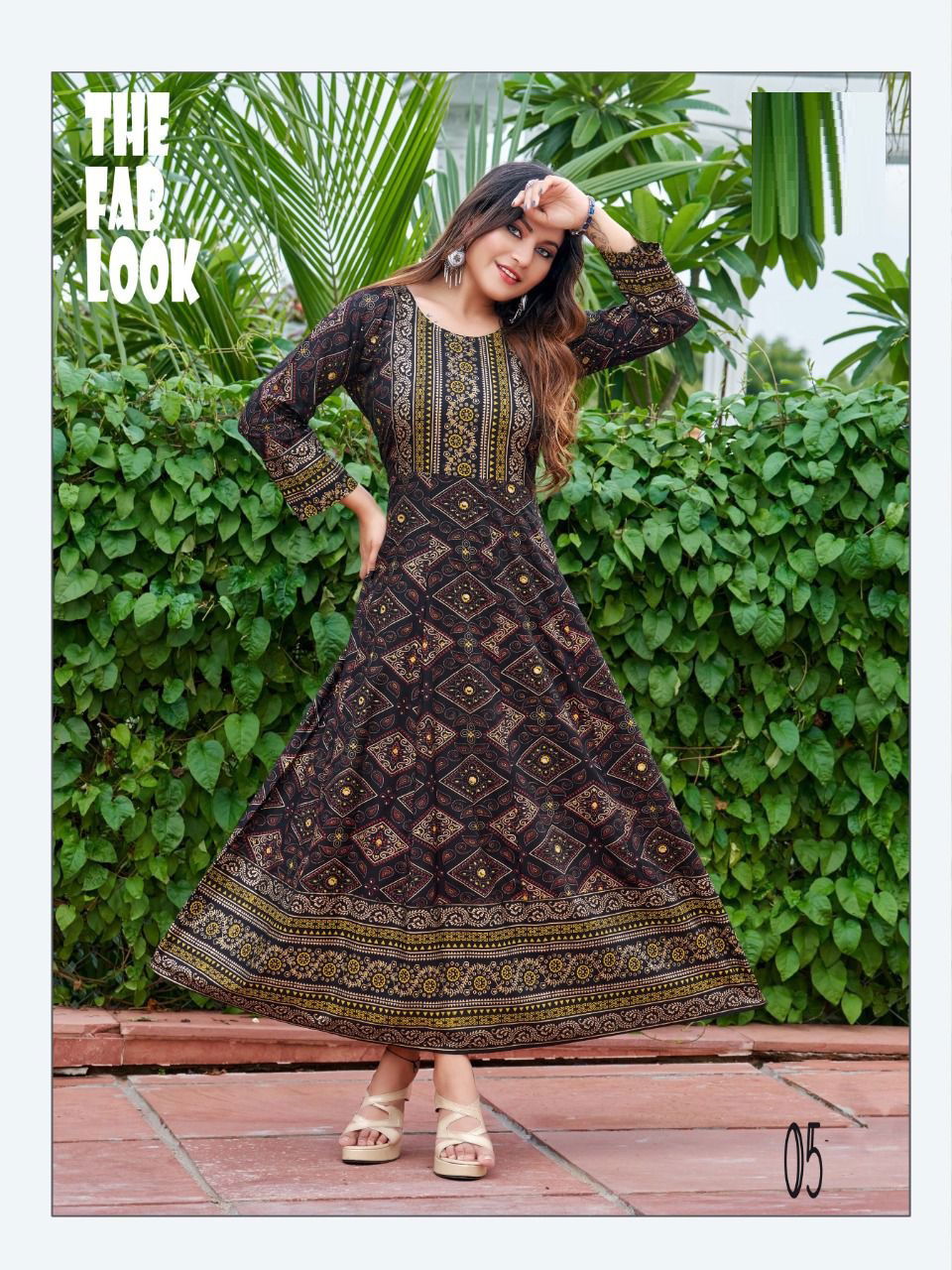 Sunlight 01 Rayon Printed Ethnic Wear Designer Long Anarkali Kurti Collection